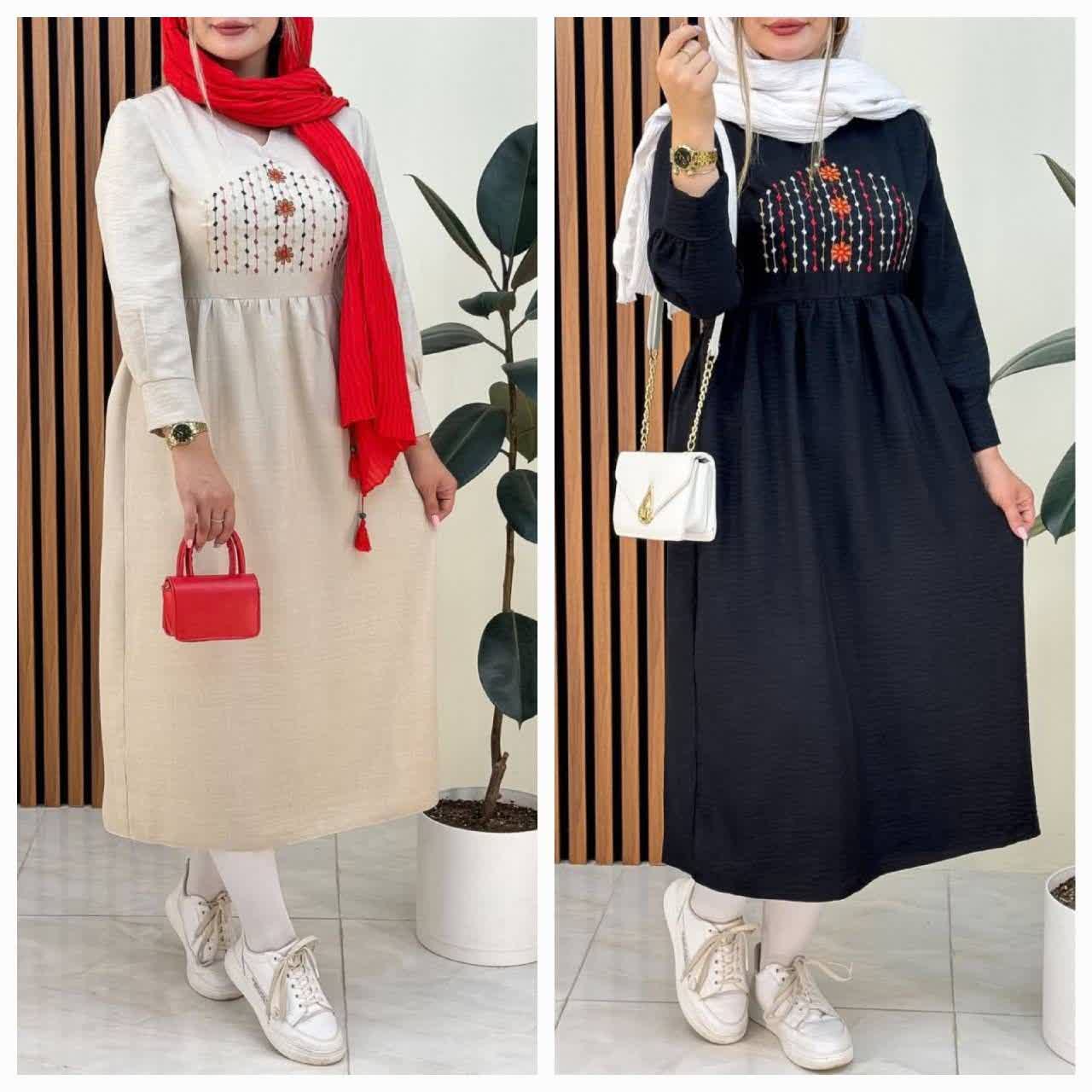 پیراهن بلند یقه گلدوزی زنانه و دخترانه