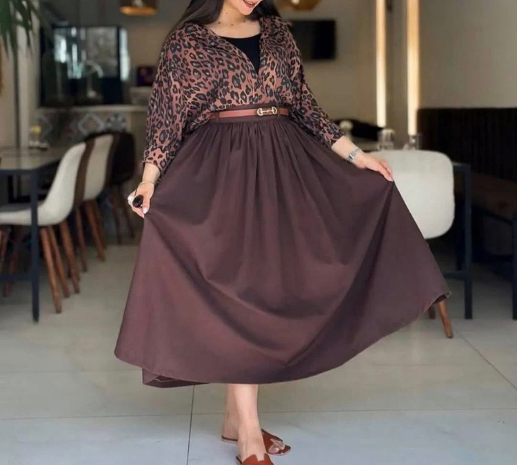 ست شومیز دامن پلنگی زنانه و دخترانه به همراه کمربند